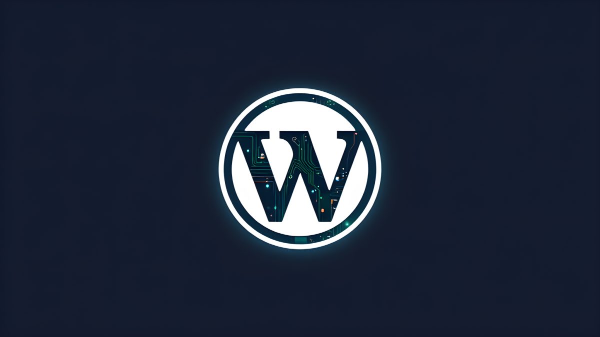 WordPress-loggan med kretskortsmönster i bokstaven W, symboliserar WordPress 7.0 i ett tekniskt webbhotellssammanhang