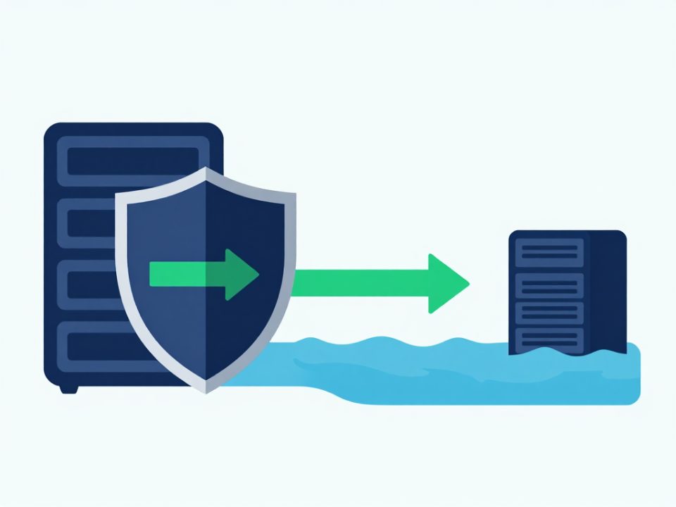 Illustration av datasuveränitet, en skyddad server och data som överförs till en server i ett annat land