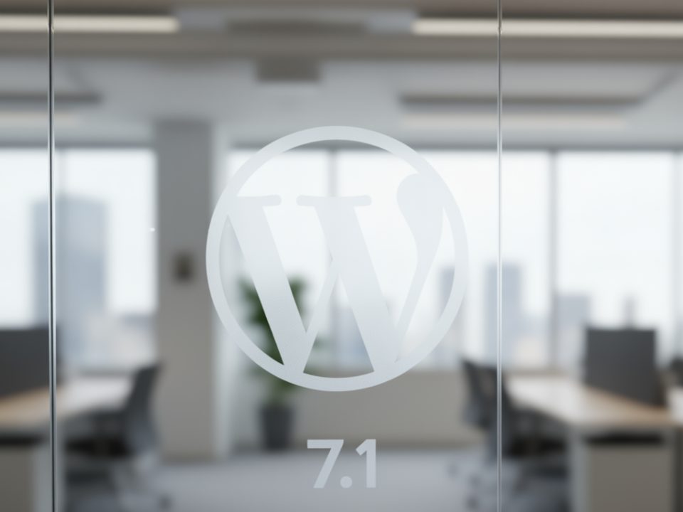 Illustration av en uppgraderingsknapp som v?ntar p? att tryckas, med en hand som medvetet h?ller sig stilla ovanf?r. WordPress 7.1 ?r en uppdatering du sj?lv v?ljer n?r du installerar.